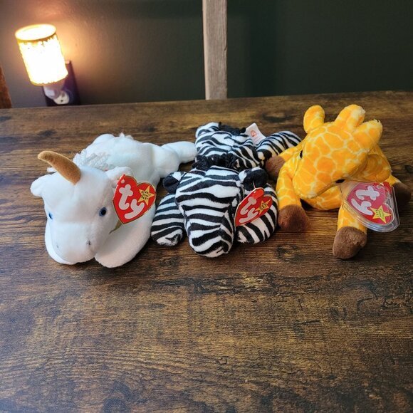 Ty Beanie Babies Mystic Unicorn Ziggy Zebra Twigs The Giraffe Vintage NWT - Picture 1 of 10